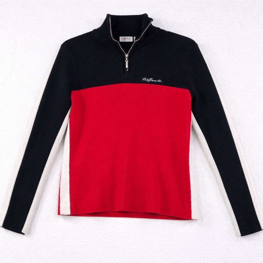 Polo Jeans Co. Quarter Zip Sweater Colorblock Red Navy White Long Sleeve Women